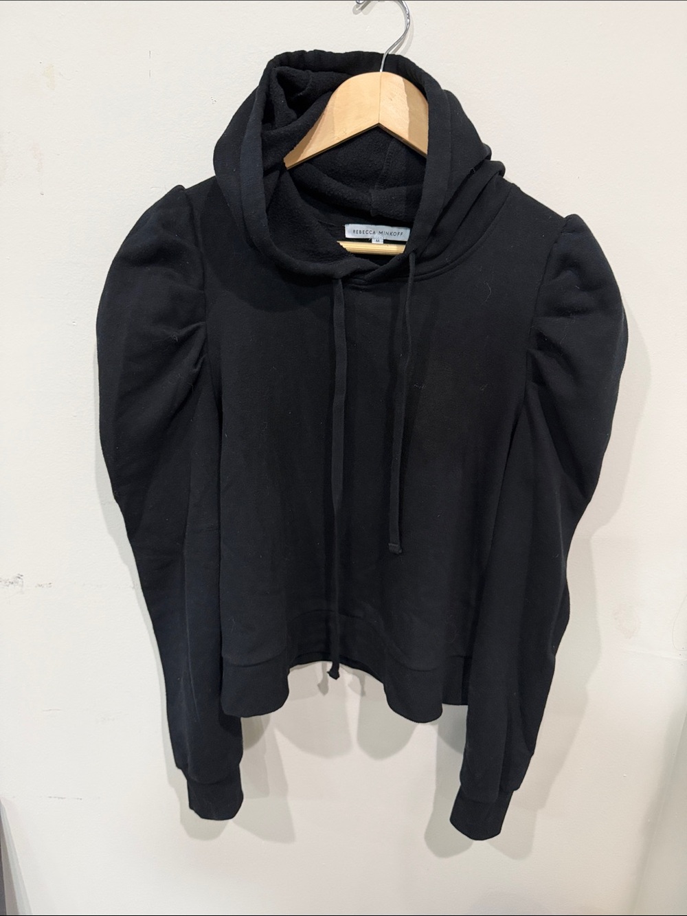 Rebecca Minkoff Black Puff-Sleeve Drawstring Hoodie
